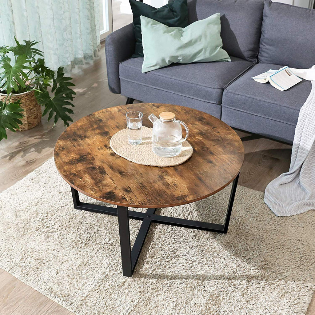 Coffee table - Bank table - Round - Steel frame - Brown