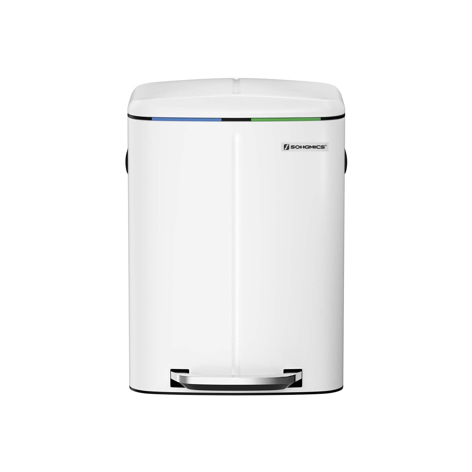 Waste bin - 2 compartments - 2 x 20 l - metal with pedal - 40 l - white