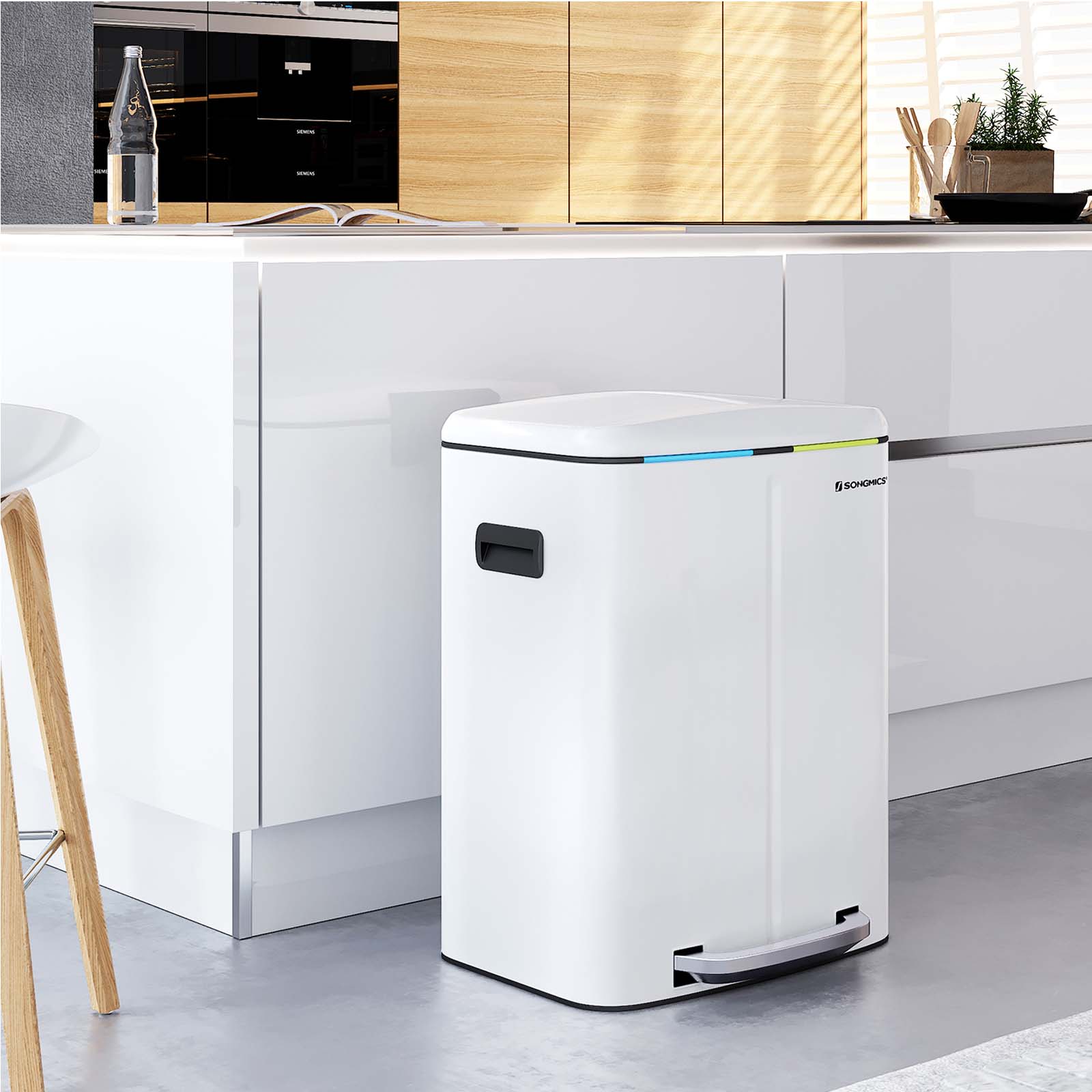 Waste bin - 2 compartments - 2 x 20 l - metal with pedal - 40 l - white