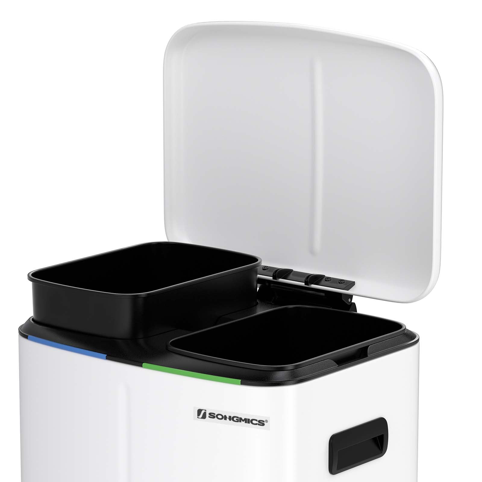 Waste bin - 2 compartments - 2 x 20 l - metal with pedal - 40 l - white