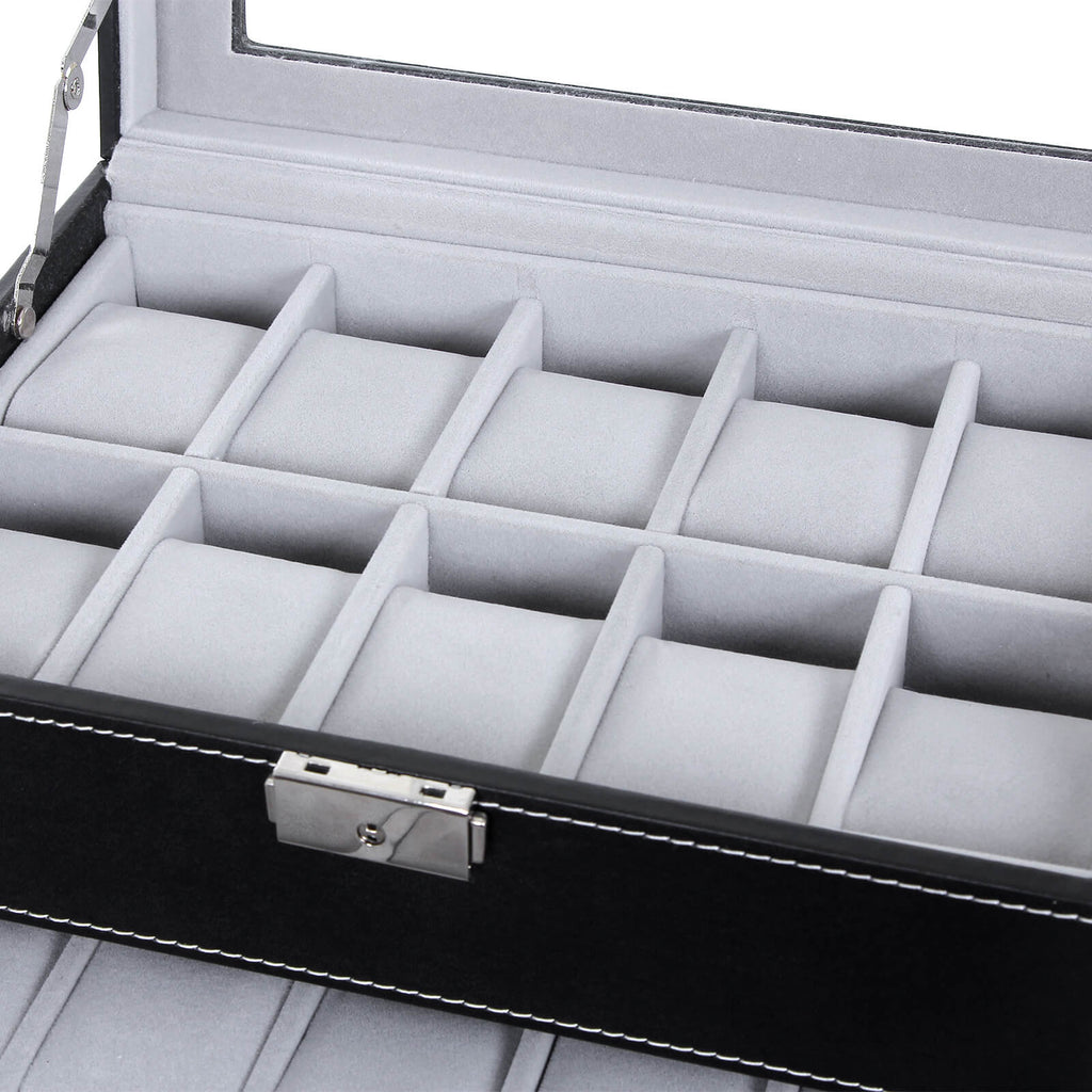 Watchbox - 20 watches - Glass lid - Black