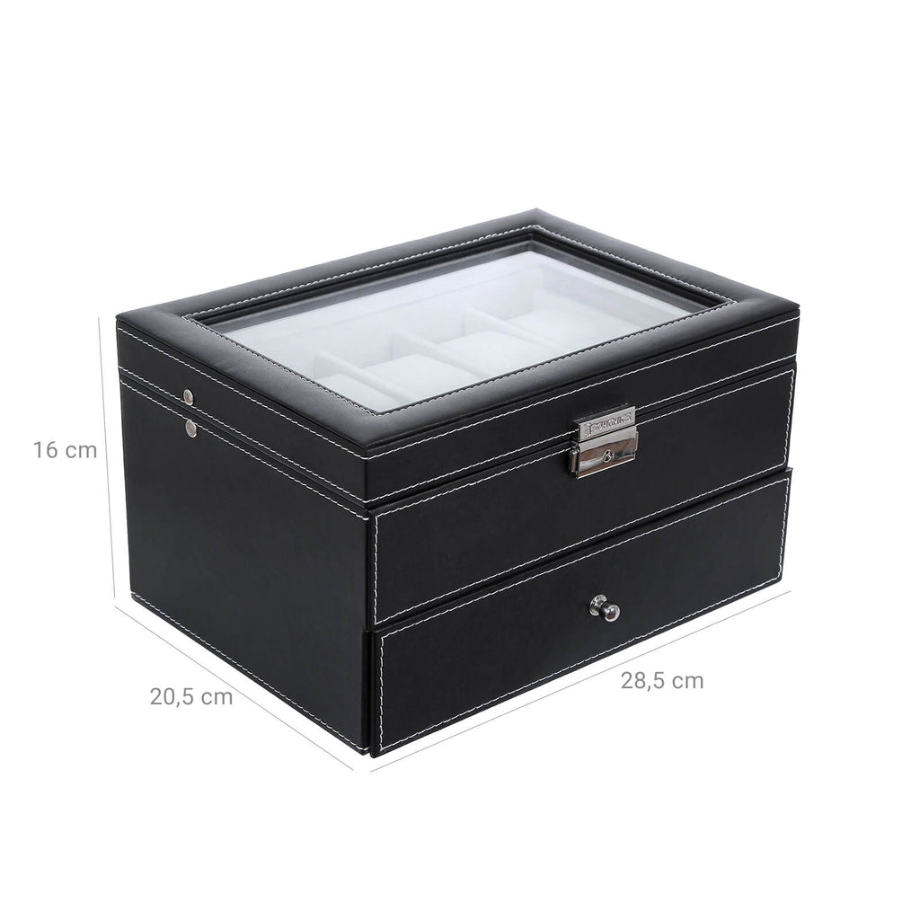 Watchbox - 20 watches - Glass lid - Black