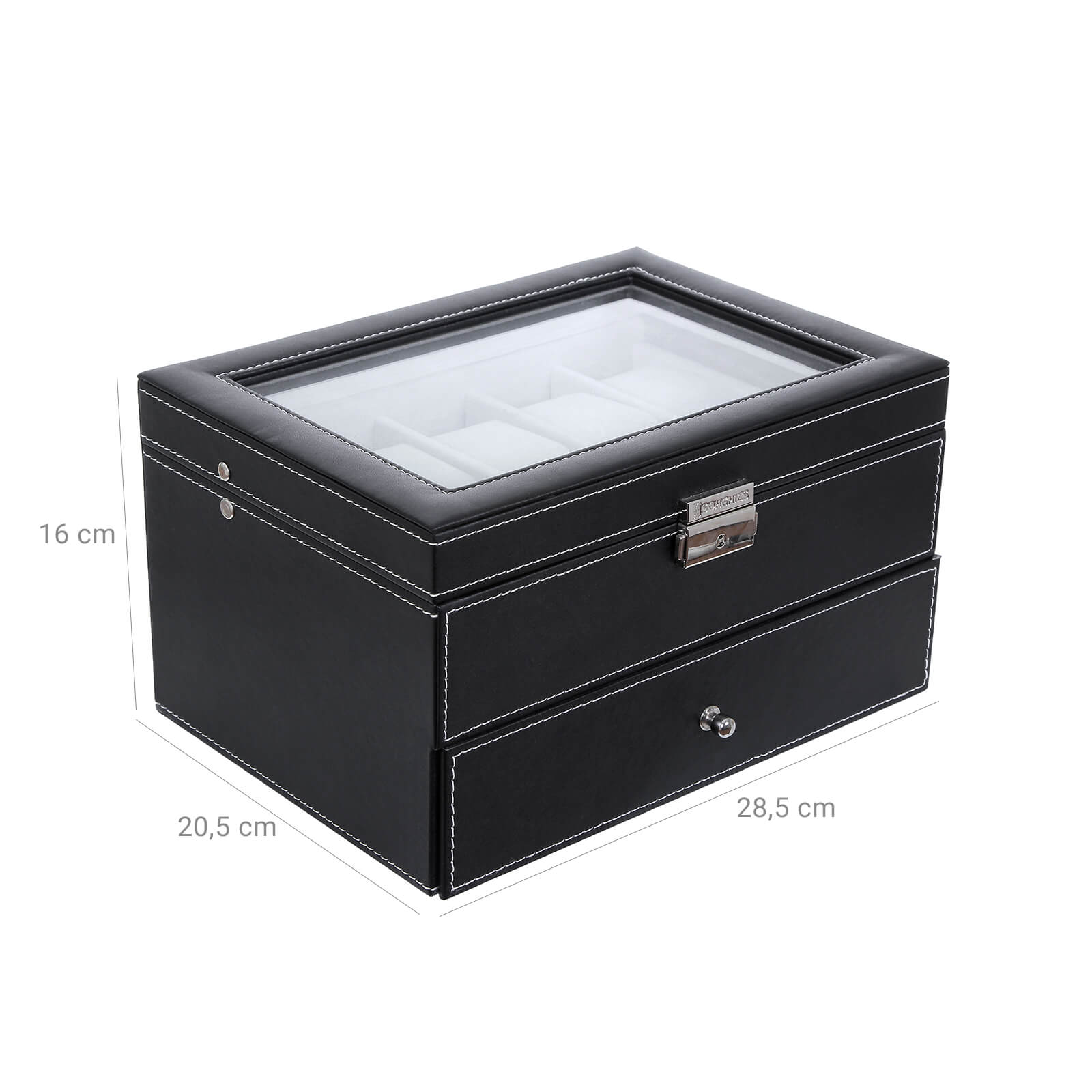 Watchbox - 20 watches - Glass lid - Black
