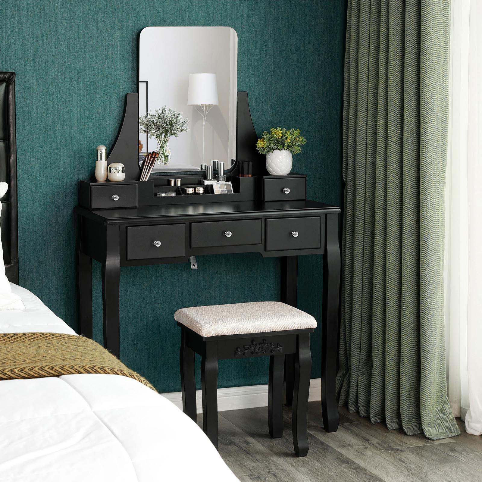 Dressing table - Make -up table with mirror and drawers - Cosmetics table - Black