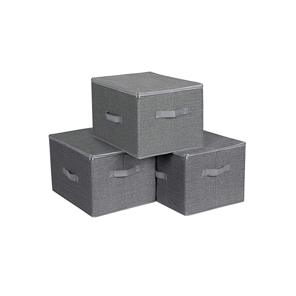 Storage boxes - Fabric boxes - Set of 3 - with lid and handles
