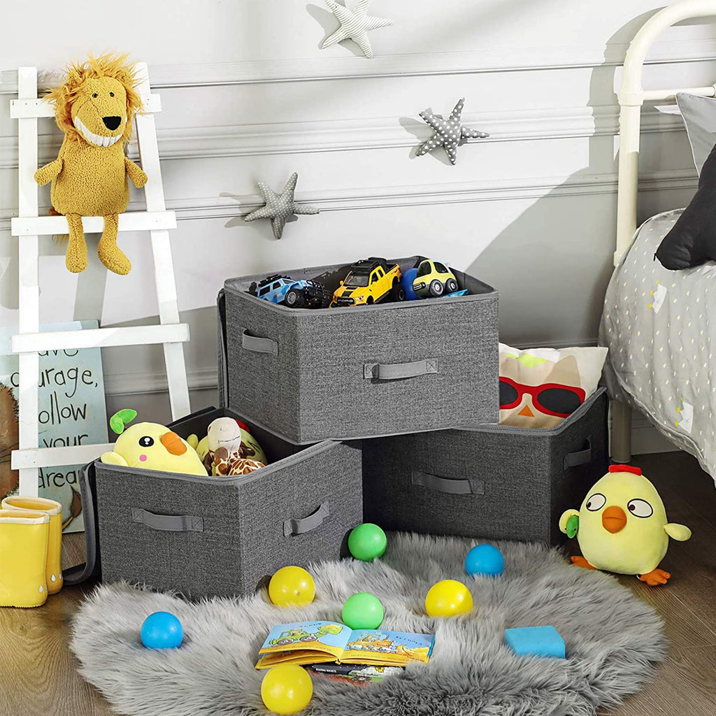 Storage boxes - Fabric boxes - Set of 3 - with lid and handles