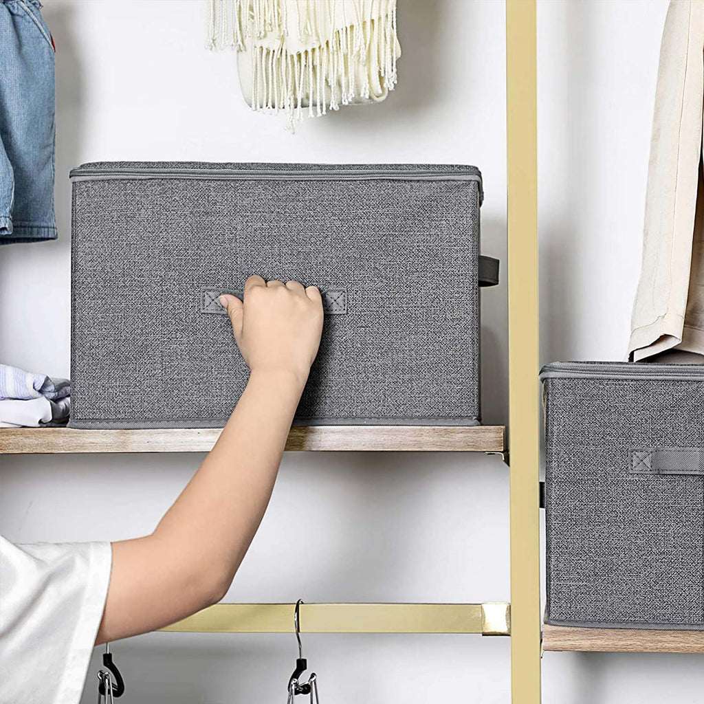 Storage boxes - Fabric boxes - Set of 3 - with lid and handles
