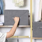 Storage boxes - Fabric boxes - Set of 3 - with lid and handles