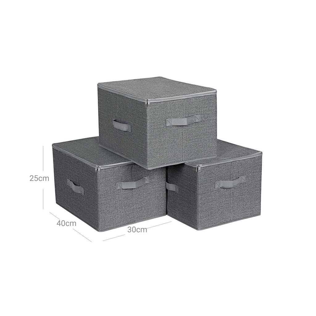 Storage boxes - Fabric boxes - Set of 3 - with lid and handles