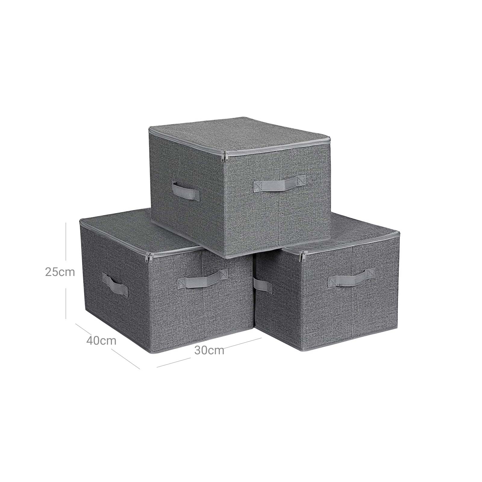 Storage boxes - Fabric boxes - Set of 3 - with lid and handles