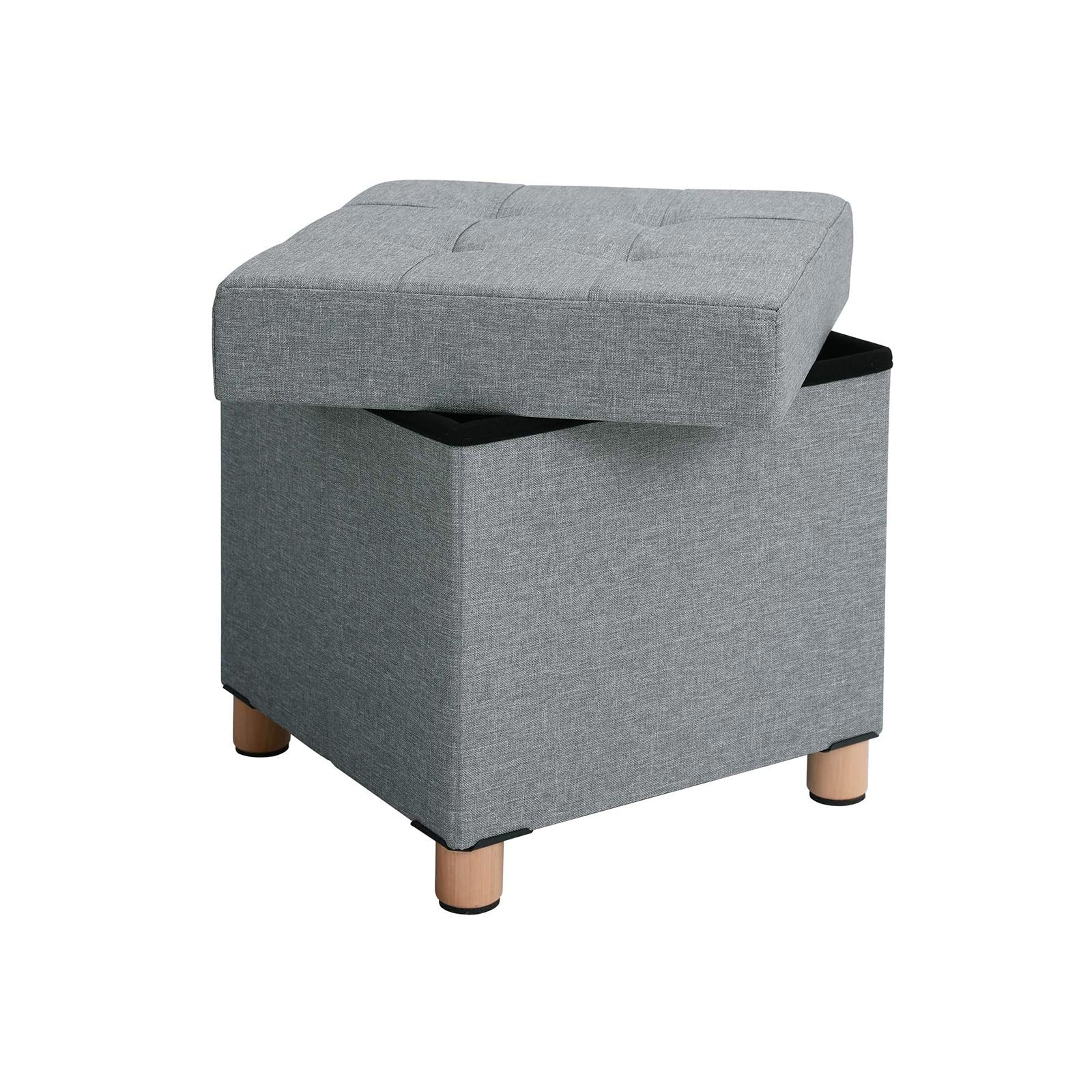 Pouf - with storage space - wooden legs - seat box - beige