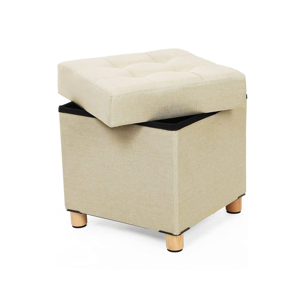 Pouf - with storage space - wooden legs - seat box - beige