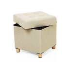 Pouf - with storage space - wooden legs - seat box - beige