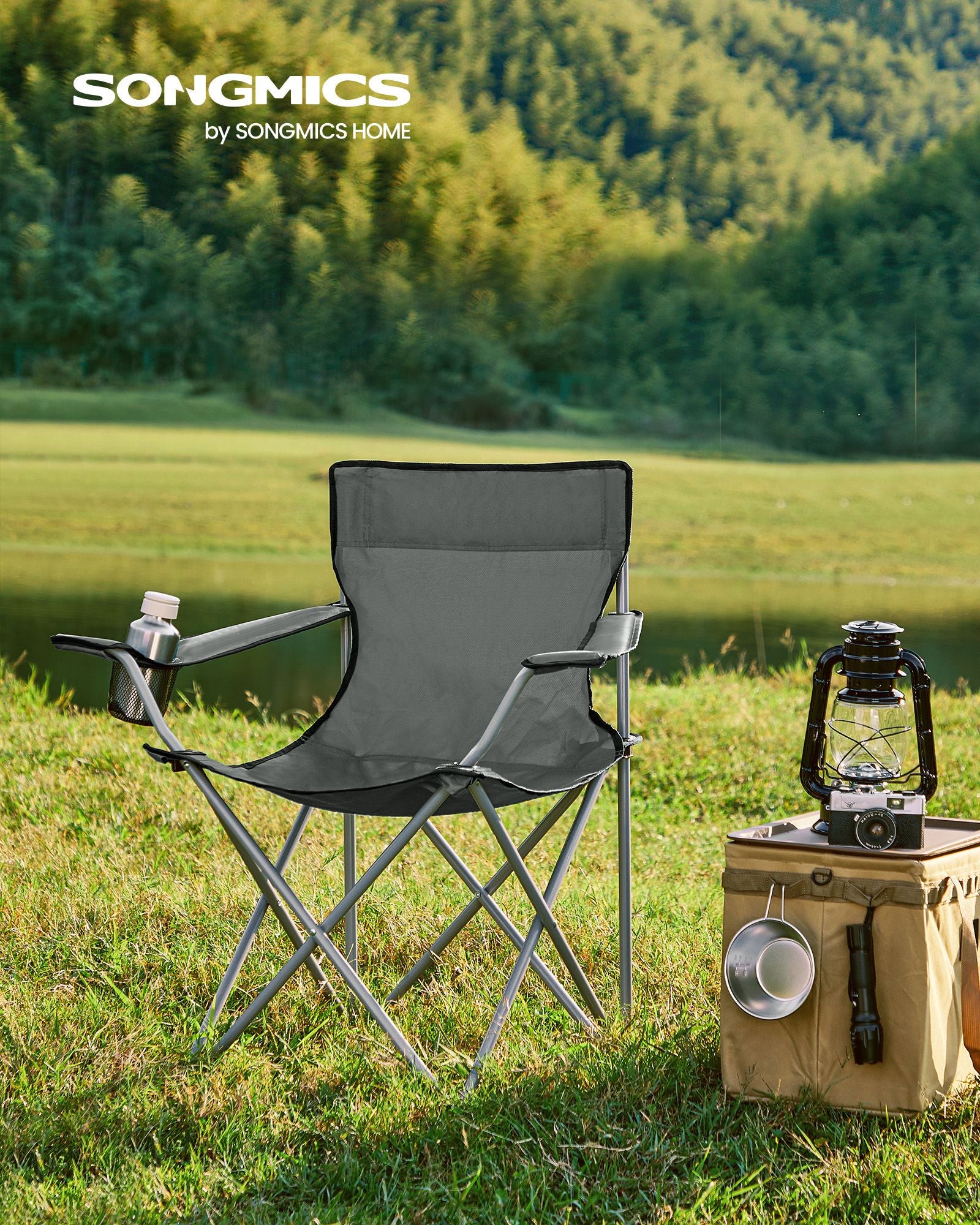 Portable camping chair set of 2 with armrests
