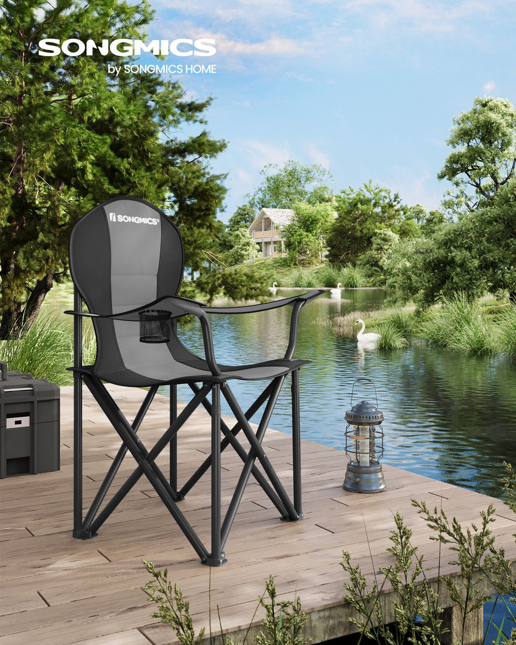 Camping chair-With lined seat-Gray-black