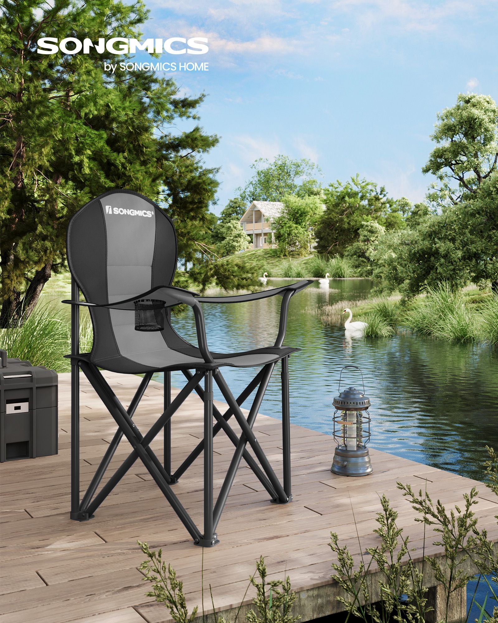 Camping chair-With lined seat-Gray-black