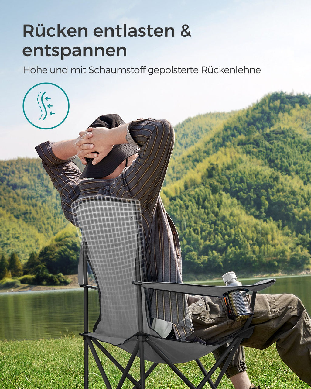 Camping chair-With lined seat-Gray-black