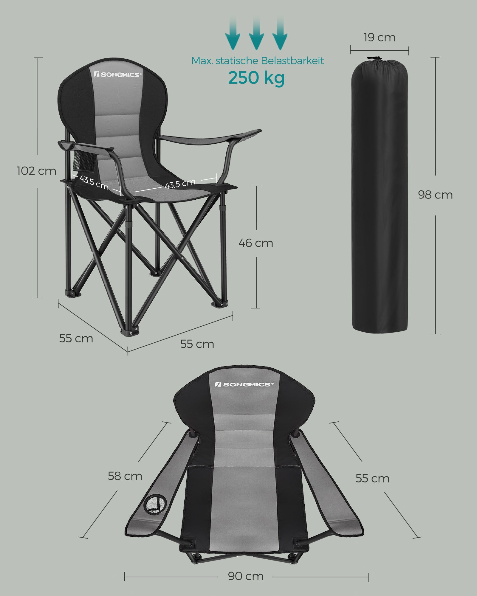 Camping chair-With lined seat-Gray-black