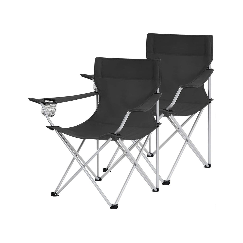Camping chairs - Set of 2 folding chairs - Outdoor - With armrest and cup holder - Black