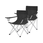 Camping chairs - Set of 2 folding chairs - Outdoor - With armrest and cup holder - Black