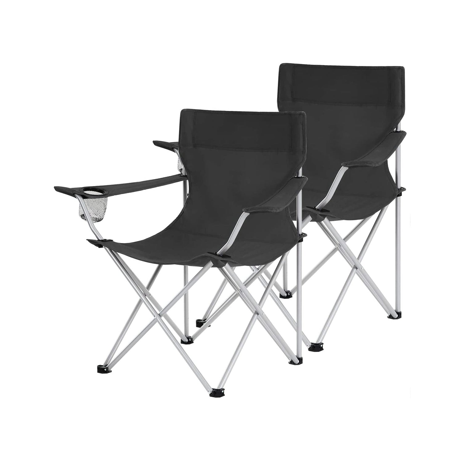 Camping chairs - Set of 2 folding chairs - Outdoor - With armrest and cup holder - Black