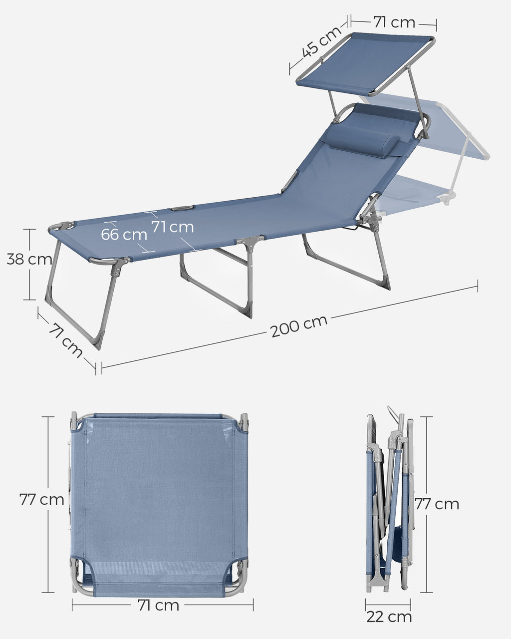 Lounger - 71 x 200 x 38 cm - Blue