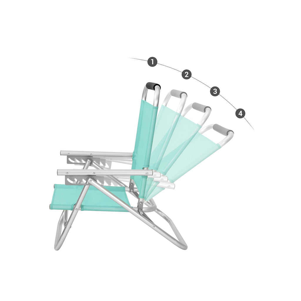 Beach chair - Portable folding chair - Backrest 4 -fold adjustable - Light blue
