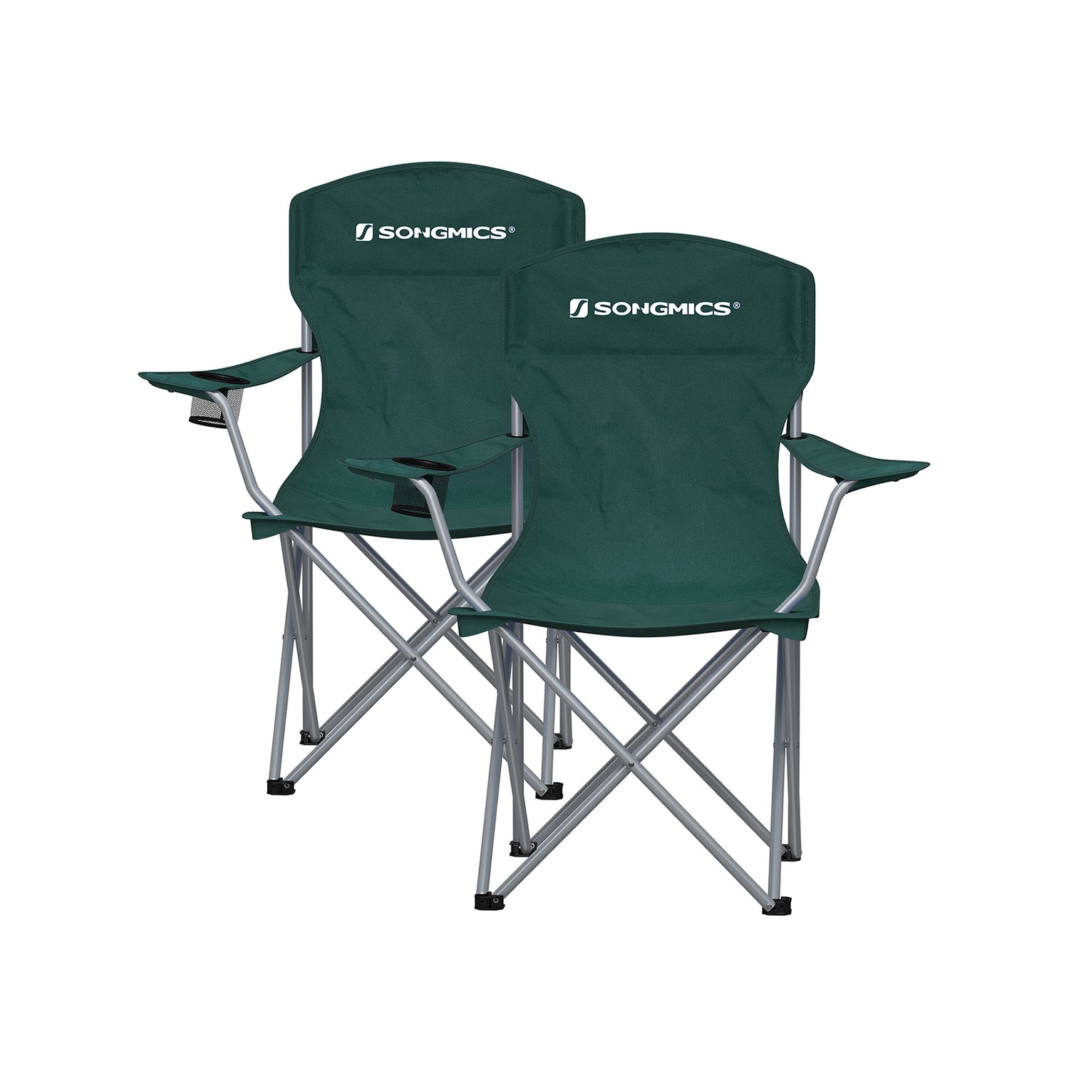 Camping chair - Set of 2 with cup holder - Dark green