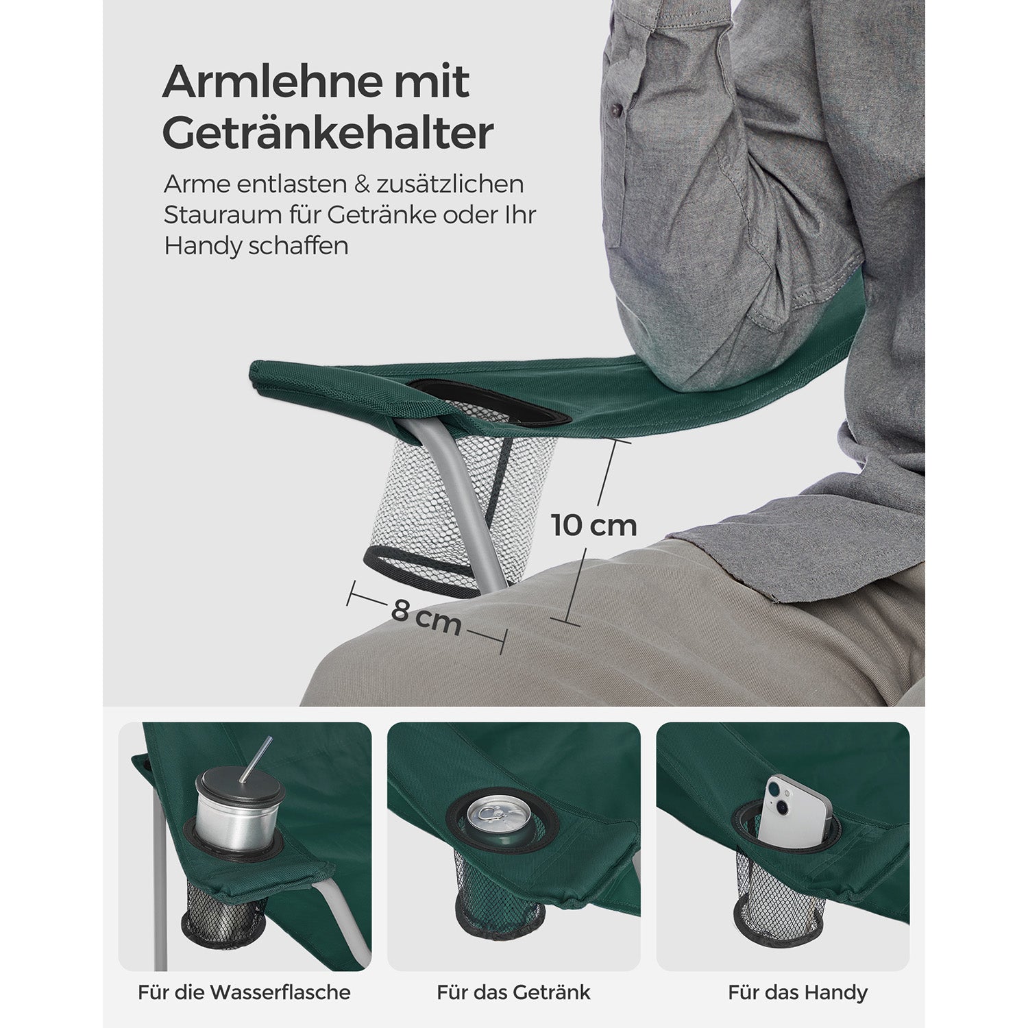 Camping chair - Set of 2 with cup holder - Dark green