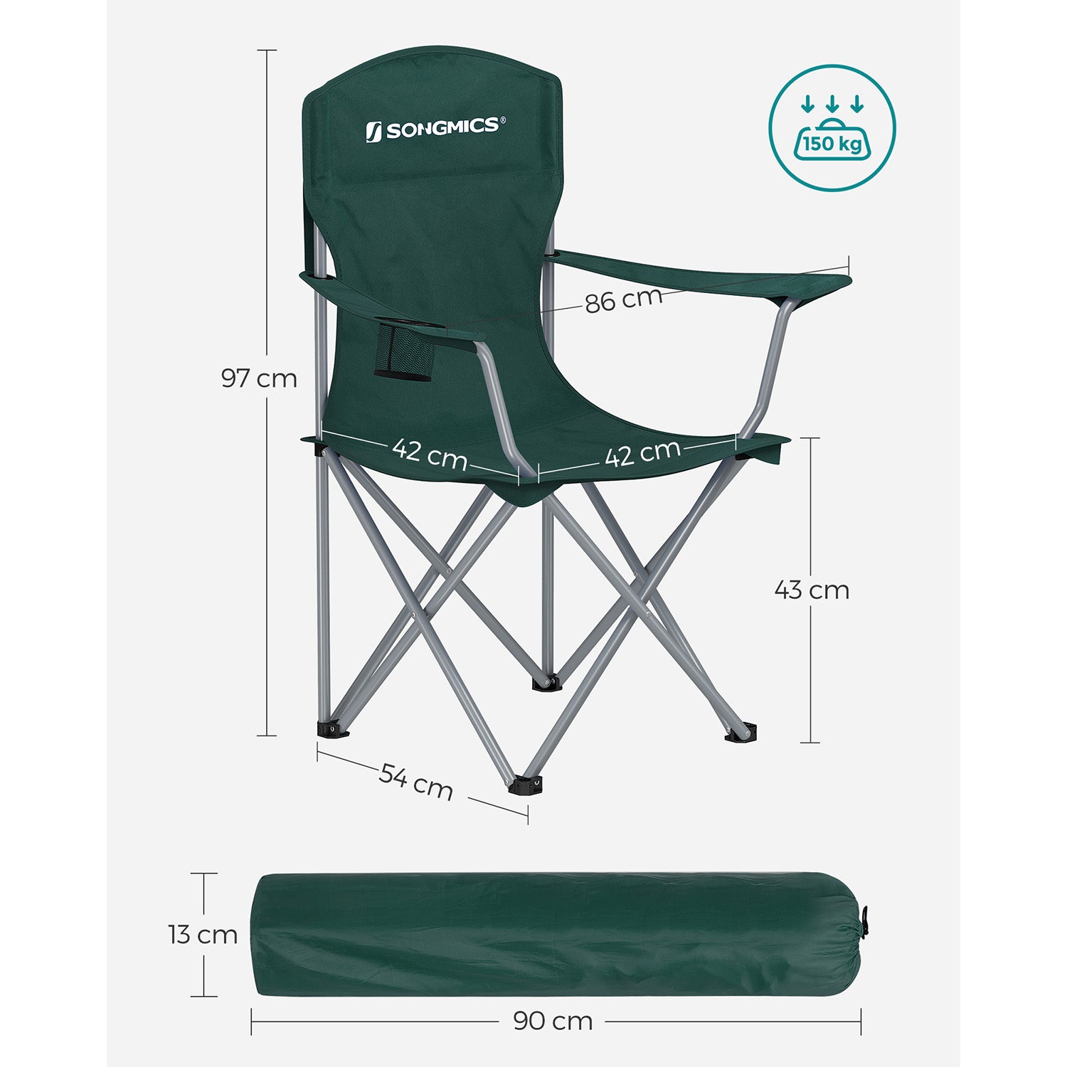 Camping chair - Set of 2 with cup holder - Dark green