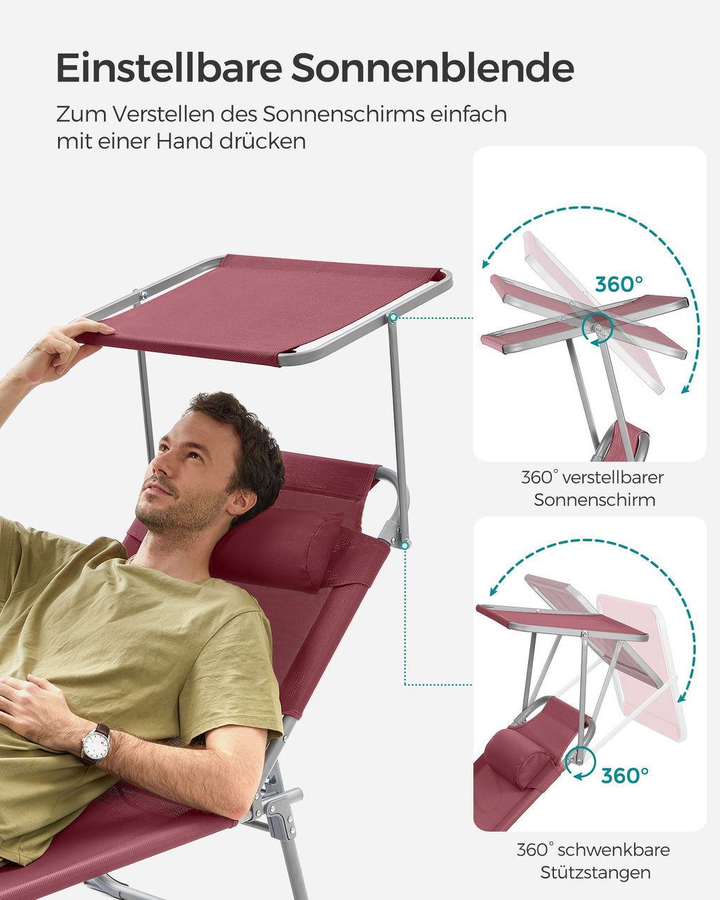 Lounger - folding - with sun protection and headrest