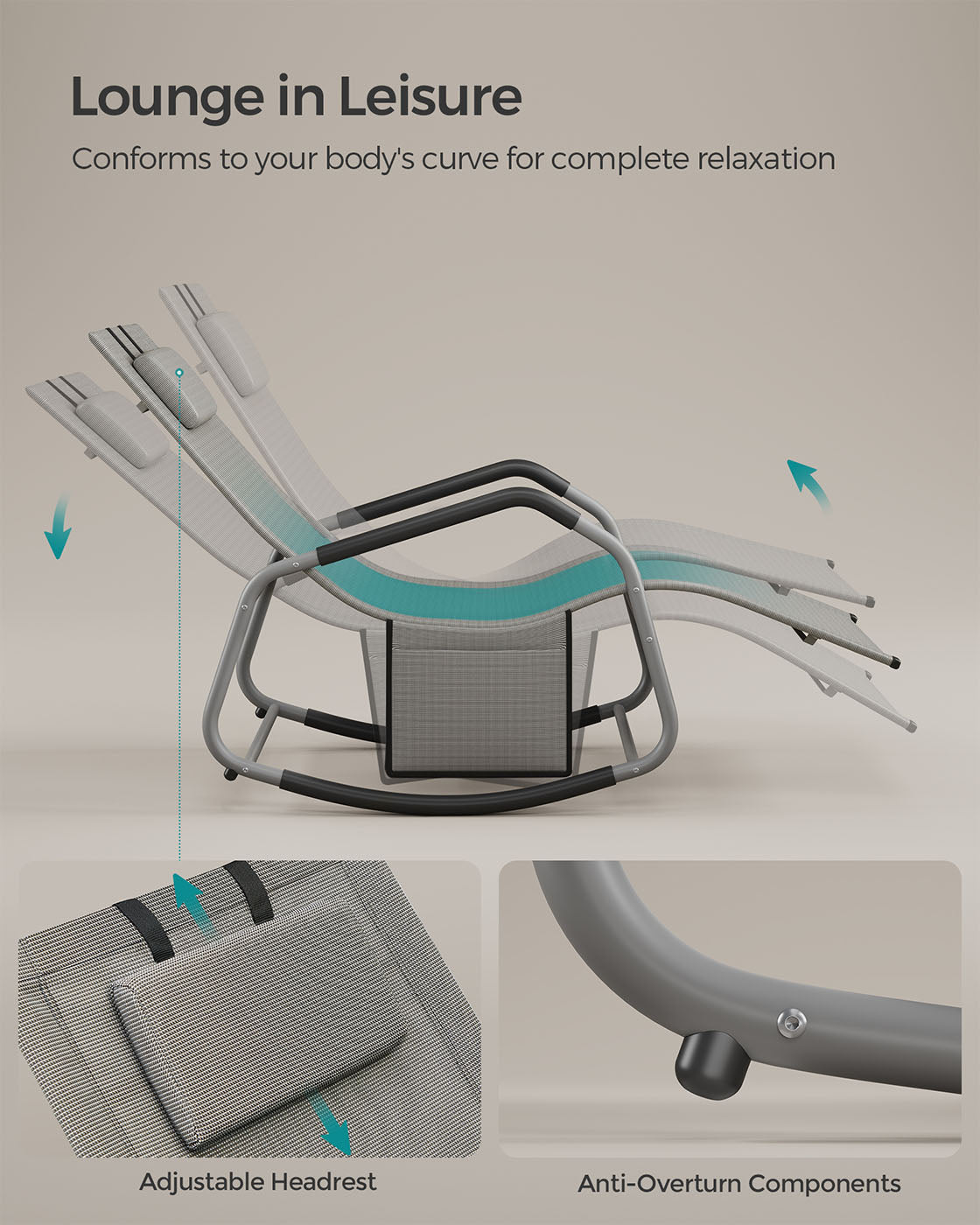 Outdoor lounger with tilt protection - pigeon gray