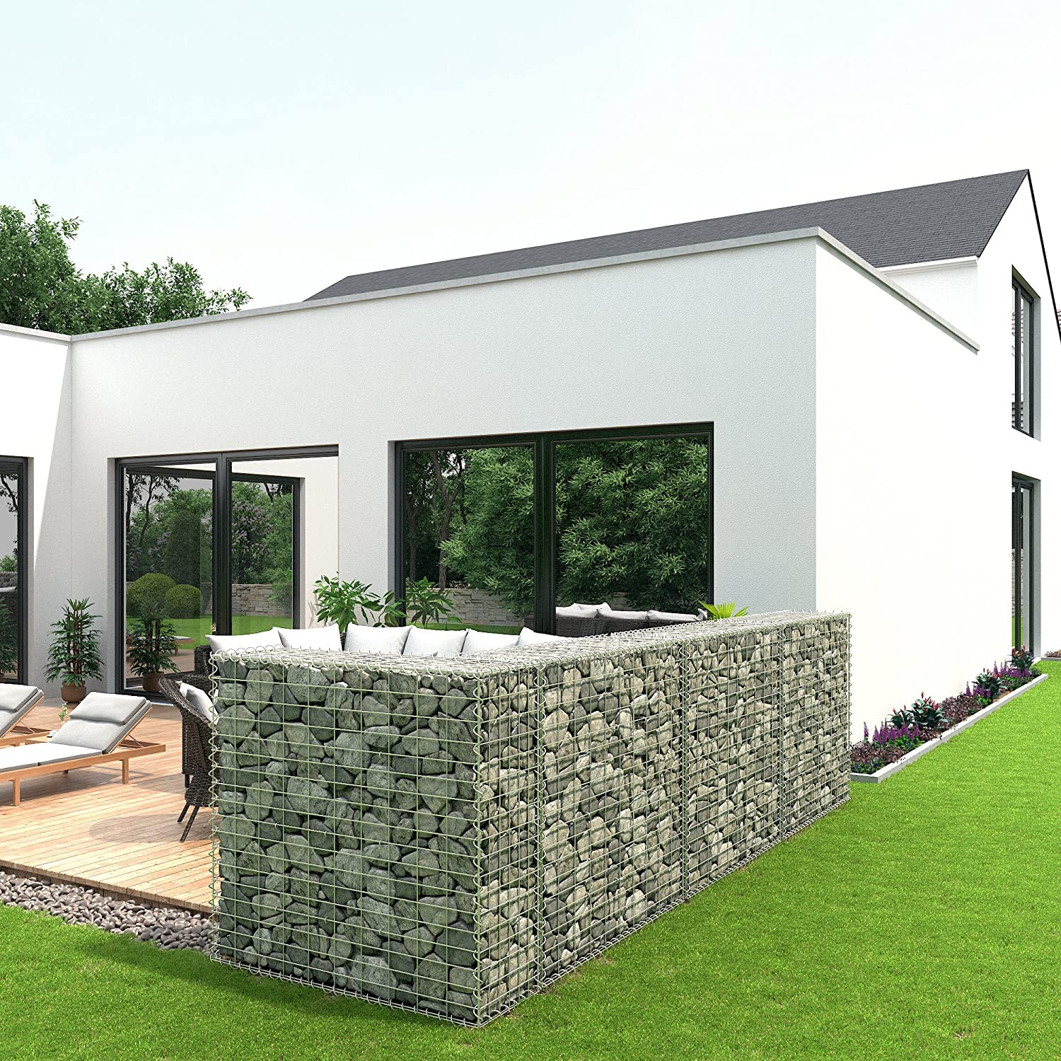 Schanskorf - Gabion made of metal mesh - 100 x 95 x 30 cm - silver