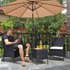Garden furniture set - Lounge set - Rattan look - 2 chairs and glass table - Black
