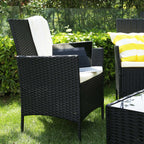 Garden furniture set - Lounge set - Rattan look - 2 chairs and glass table - Black
