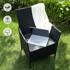 Garden furniture set - Lounge set - Rattan look - 2 chairs and glass table - Black