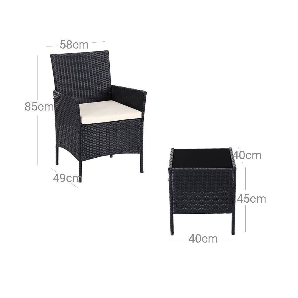 Garden furniture set - Lounge set - Rattan look - 2 chairs and glass table - Black