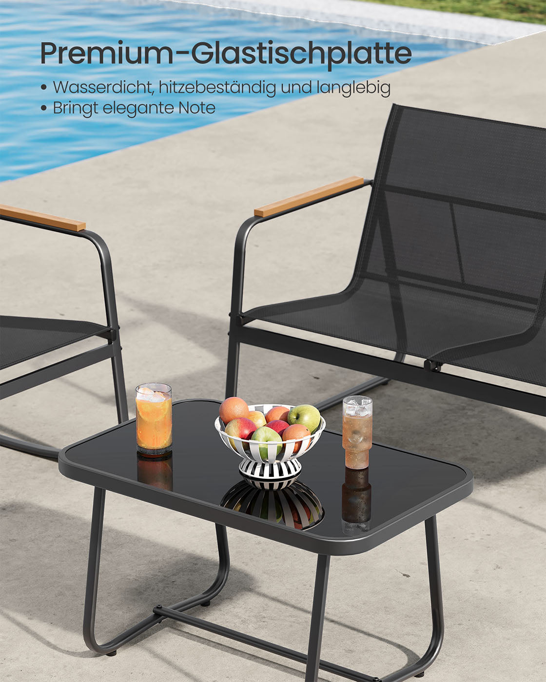 Garden set-Garden bench + 2 rocking chairs + table-black-4-piece