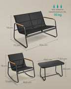 Garden set-Garden bench + 2 rocking chairs + table-black-4-piece