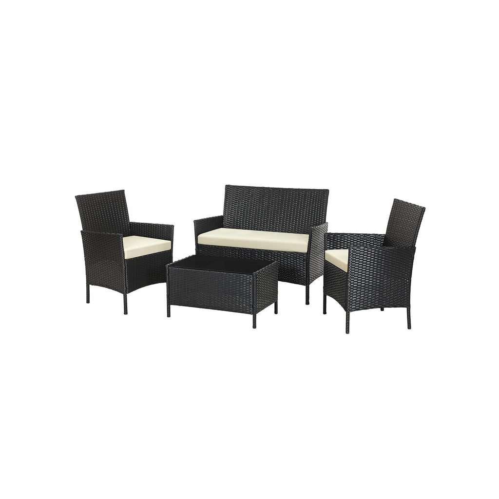 Garden furniture set - Lounge set - Rattan look - 2 chairs and glass table - Black