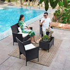 Garden furniture set - Lounge set - Rattan look - 2 chairs and glass table - Black