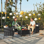 Garden furniture set - Lounge set - Rattan look - 2 chairs and glass table - Black