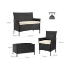 Garden furniture set - Lounge set - Rattan look - 2 chairs and glass table - Black