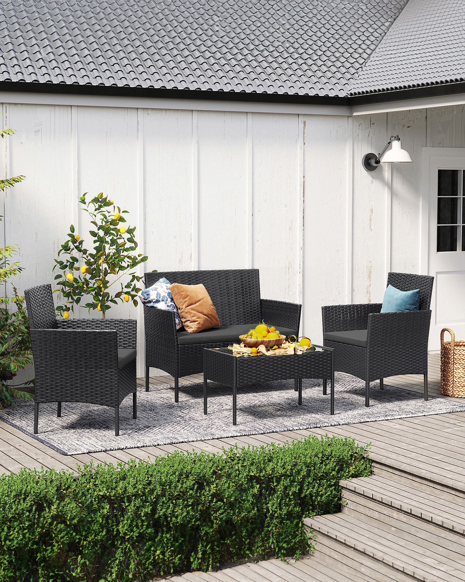 Balcony furniture - PE Polyrotan - Black gray