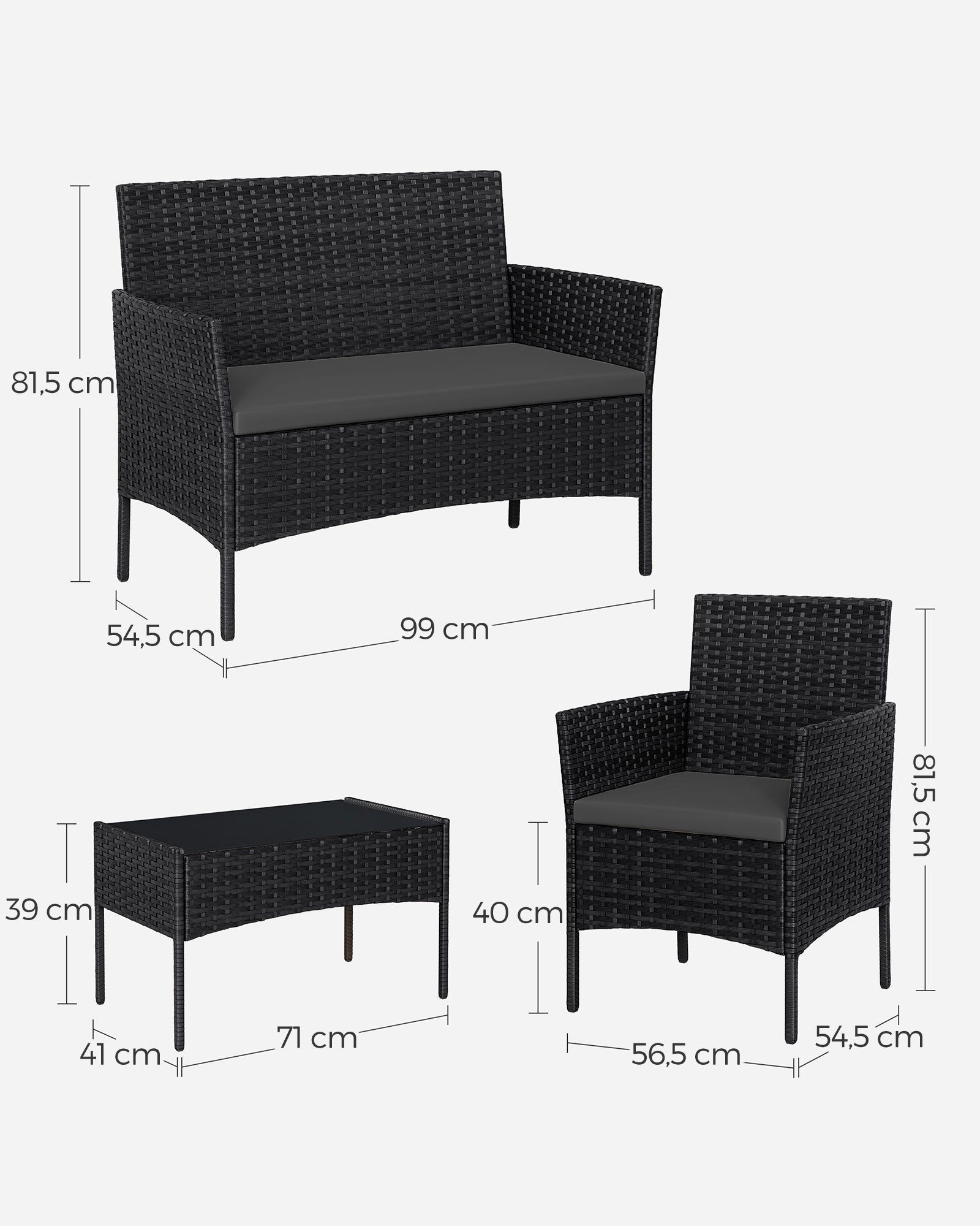 Balcony furniture - PE Polyrotan - Black gray