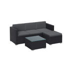 Garden furniture set - with pillows and glass table - black and gray