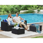 Garden furniture set - with pillows and glass table - black and gray