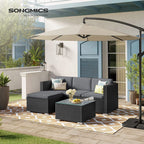 Garden furniture set - with pillows and glass table - black and gray