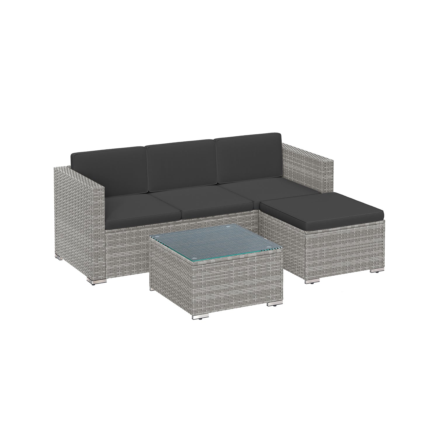 Balcony furniture set-PE-POLYROTAN-With pillows and glass table