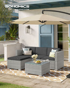 Balcony furniture set-PE-POLYROTAN-With pillows and glass table